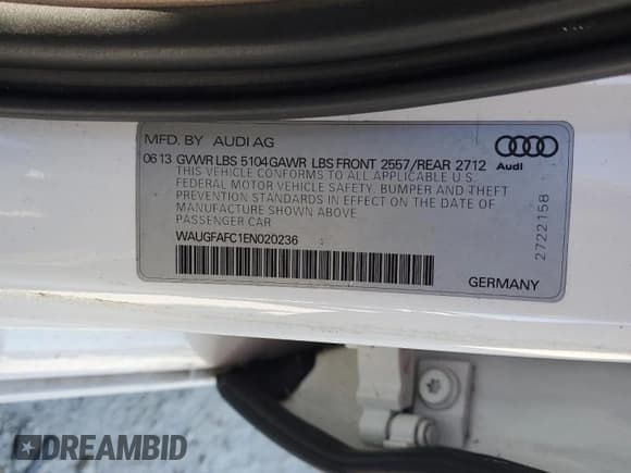 ✅ 2014 Audi A6 Premium Plus • VIN: WAUGFAFC1EN020236 • Lot: 92650205. Listed on Copart with 181,938 mi. Free auction sales archive from the USA and detailed vehicle history report at DreamBid. Image 12.