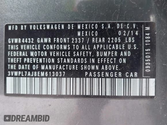 ✅ 2014 Volkswagen Jetta TDI w/Sunroof & Nav • VIN: 3VWPL7AJ8EM613037 • Lot: 41943616. Listed on IAAI with 134,099 mi. Free auction sales archive from the USA and detailed vehicle history report at DreamBid. Image 9.