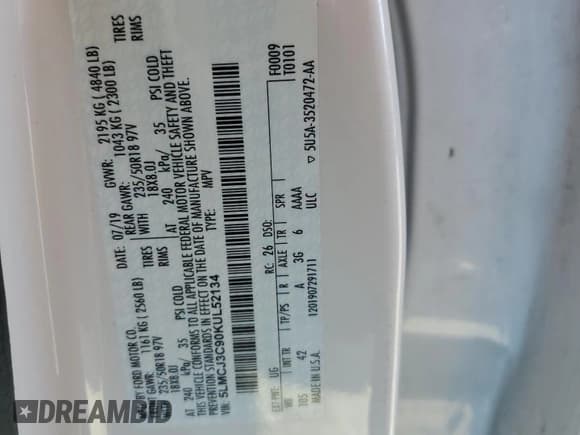 ✅ 2019 Lincoln MKC Reserve • VIN: 5LMCJ3C90KUL52134 • Lot: 85869485. Wystawiony na Copart z przebiegiem 73 382 mil. Bezpłatny archiwum sprzedaży aukcyjnych z USA i szczegółowy raport historii pojazdu na DreamBid. Zdjęcie 12.