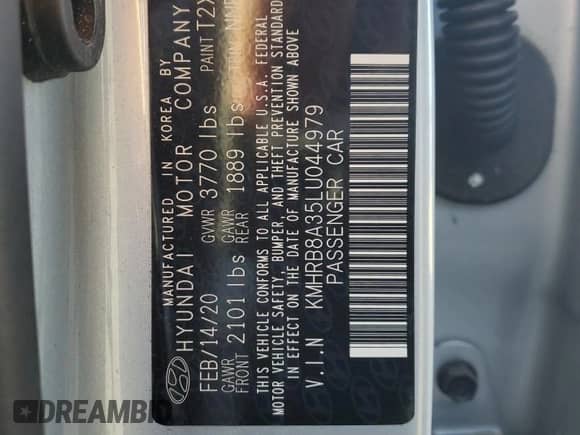 ✅ 2020 Hyundai Venue SE • VIN: KMHRB8A35LU044979 • Lot: 90446165. Listed on Copart with 14,381 mi miles. Access the free auction sales archive from the USA and view a detailed vehicle history report at DreamBid. Image 13.