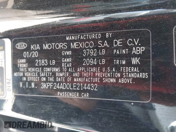 ✅ 2020 Kia Forte LXS • VIN: 3KPF24AD0LE214432 • Лот: 43611226. Опубликован ранее на IAAI с пробегом 68 430 миль. Бесплатный доступ к архиву аукционных продаж из США и подробный отчёт об истории автомобиля на DreamBid. Изображение 9.