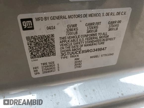 ✅ 2024 GMC Sierra 1500 Elevation • VIN: 3GTUUCE85RG349847 • Lot: 71779265. Listed on Copart with 36,426 mi. Free auction sales archive from the USA and detailed vehicle history report at DreamBid. Image 12.