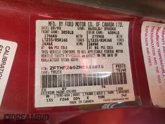 ✅ 1991 Ford F-250 • VIN: 2FTHF26G2MCA08830 • Лот: 87196215. Опубликован ранее на Copart с пробегом 40 222 миль. Бесплатный доступ к архиву аукционных продаж из США и подробный отчёт об истории автомобиля на DreamBid. Изображение 12.