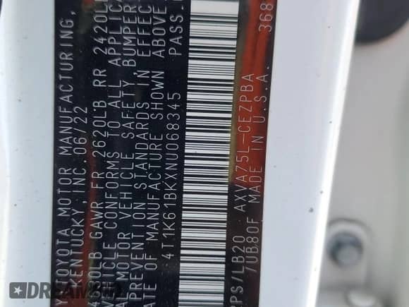 2022 Toyota Camry XSE с VIN 4T1K61BKXNU068345, выставлен на аукционе Copart как лот 65652475 с пробегом 101 142 миль миль и Списание • Salvage title. История ставок и продаж доступна на DreamBid. Изображение 13.