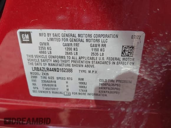 ✅ 2022 Buick Envision Preferred • VIN: LRBAZLR44ND162388 • Лот: 43086966. Опубликован ранее на IAAI с пробегом 68 136 миль. Бесплатный доступ к архиву аукционных продаж из США и подробный отчёт об истории автомобиля на DreamBid. Изображение 9.