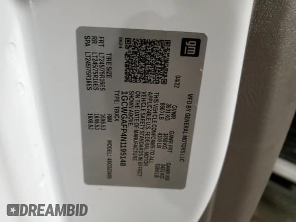 ✅ 2022 Chevrolet Express Cargo • VIN: 1GCWGAFP4N1195148 • Лот: 54868685. Опубликован ранее на Copart с пробегом 25 686 миль. Бесплатный доступ к архиву аукционных продаж из США и подробный отчёт об истории автомобиля на DreamBid. Изображение 12.