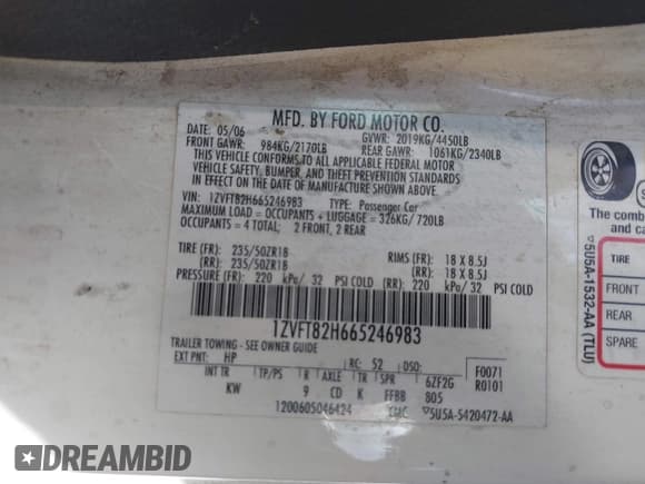 ✅ 2006 Ford Mustang GT Deluxe • VIN: 1ZVFT82H665246983 • Лот: 43633842. Опубликован ранее на IAAI с пробегом 203 868 миль. Бесплатный доступ к архиву аукционных продаж из США и подробный отчёт об истории автомобиля на DreamBid. Изображение 9.