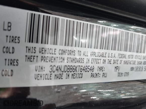 ✅ 2019 Jeep Compass Latitude • VIN: 3C4NJDBB6KT648540 • Lot: 42326707. Listed on IAAI with 39,079 mi. Free auction sales archive from the USA and detailed vehicle history report at DreamBid. Image 9.