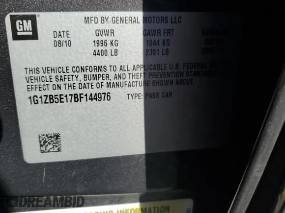 ✅ 2011 Chevrolet Malibu 1LS • VIN: 1G1ZB5E17BF144976 • Lot: 75698644. Listed on Copart with 148,391 mi. Free auction sales archive from the USA and detailed vehicle history report at DreamBid. Image 14.