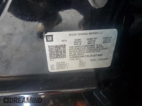 ✅ 2020 Chevrolet Suburban LT • VIN: 1GNSKHKC9LR157400 • Lot: 68171295. Listed on Copart with 134,837 mi. Free auction sales archive from the USA and detailed vehicle history report at DreamBid. Image 13.