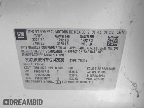 ✅ 2015 Chevrolet Silverado 1500 LT • VIN: 3GCUKREH7FG142638 • Lot: 43630728. Listed on IAAI with 182,979 mi. Free auction sales archive from the USA and detailed vehicle history report at DreamBid. Image 9.