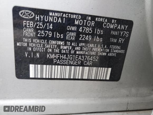 ✅ 2014 Hyundai Azera Limited • VIN: KMHFH4JG1EA376452 • Лот: 59703095. Опубликован ранее на Copart с пробегом 124 801 миль. Бесплатный доступ к архиву аукционных продаж из США и подробный отчёт об истории автомобиля на DreamBid. Изображение 12.