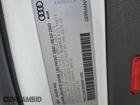 ✅ 2019 Audi A7 Premium Plus • VIN: WAUU2AF2XKN051406 • Lot: 55509024. Listed on Copart with 49,844 mi. Free auction sales archive from the USA and detailed vehicle history report at DreamBid. Image 13.