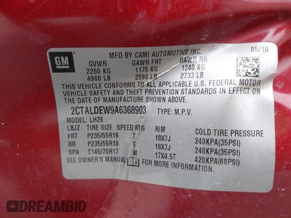 ✅ 2010 GMC Terrain SLE-2 • VIN: 2CTALDEW9A6368903 • Lot: 42413220. Listed on IAAI with 145,897 mi. Free auction sales archive from the USA and detailed vehicle history report at DreamBid. Image 9.