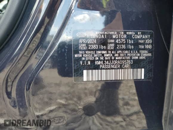 2024 Hyundai Sonata SEL z VIN KMHL34JJ0RA095763, wystawiony jako Copart lot #69824085 z przebiegiem 22 337 mil mil oraz Szkoda całkowita • Salvage title. Historia ofert i sprzedaży dostępna na DreamBid. Obrazek 12.