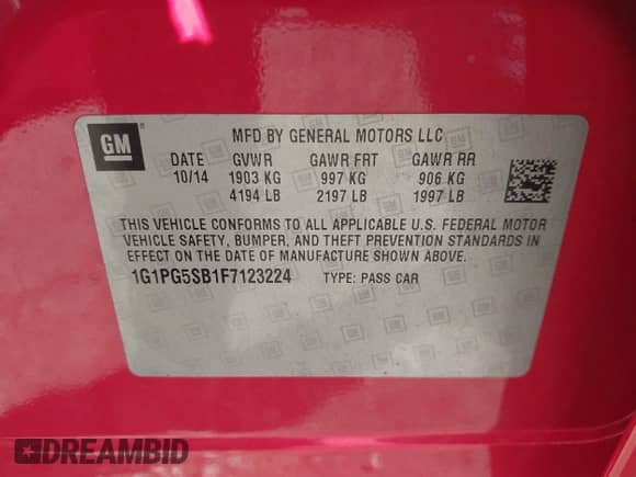 2015 Chevrolet Cruze LTZ с VIN 1G1PG5SB1F7123224, выставлен на аукционе IAAI как лот 43474775 с пробегом 125 508 миль миль и . История ставок и продаж доступна на DreamBid. Изображение 9.