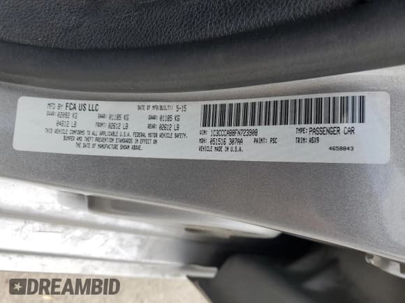 ✅ 2015 Chrysler 200 Limited • VIN: 1C3CCCAB8FN723908 • Lot: 59016355. Listed on Copart with 118,882 mi. Free auction sales archive from the USA and detailed vehicle history report at DreamBid. Image 12.