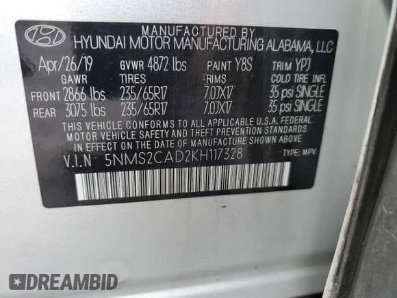 ✅ 2019 Hyundai Santa Fe SE • VIN: 5NMS2CAD2KH117328 • Lot: 38864413. Wystawiony na Copart z przebiegiem 40 968 mil. Bezpłatny archiwum sprzedaży aukcyjnych z USA i szczegółowy raport historii pojazdu na DreamBid. Zdjęcie 15.