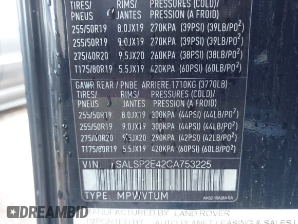 ✅ 2012 Land Rover Range Rover Sport SC Autobiography • VIN: SALSP2E42CA753225 • Lot: 42202458. Listed on IAAI with 93,511 mi. Free auction sales archive from the USA and detailed vehicle history report at DreamBid. Image 9.