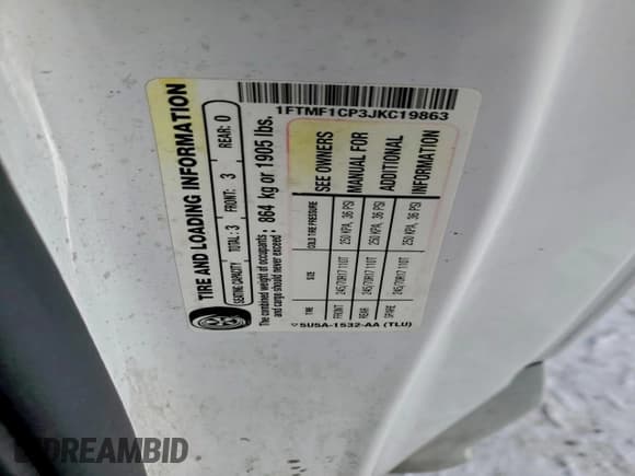 ✅ 2018 Ford F-150 XL • VIN: 1FTMF1CP3JKC19863 • Lot: 95894965. Wystawiony na Copart z przebiegiem 218 118 mil. Bezpłatny archiwum sprzedaży aukcyjnych z USA i szczegółowy raport historii pojazdu na DreamBid. Zdjęcie 12.