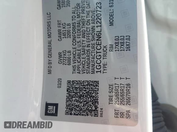 ✅ 2020 Chevrolet Colorado 4WD LT • VIN: 1GCGTCEN6L1220723 • Лот: 63471385. Опубликован ранее на Copart с пробегом 121 634 миль. Бесплатный доступ к архиву аукционных продаж из США и подробный отчёт об истории автомобиля на DreamBid. Изображение 12.