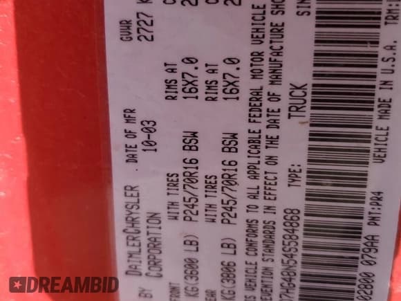 ✅ 2004 Dodge Dakota SLT • VIN: 1D7HG48N54S584868 • Lot: 89563605. Listed on Copart with 208,743 mi. Free auction sales archive from the USA and detailed vehicle history report at DreamBid. Image 12.