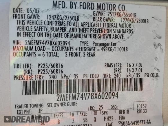 ✅ 2008 Mercury Grand Marquis GS • VIN: 2MEFM74V78X602094 • Лот: 70662305. Опубликован ранее на Copart с пробегом Не указан. Бесплатный доступ к архиву аукционных продаж из США и подробный отчёт об истории автомобиля на DreamBid. Изображение 12.