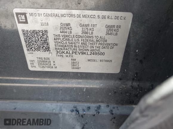 ✅ 2019 GMC Terrain SLT • VIN: 3GKALPEV9KL249500 • Lot: 43365015. Listed on IAAI with 105,065 mi. Free auction sales archive from the USA and detailed vehicle history report at DreamBid. Image 9.