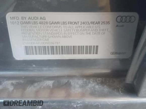 ✅ 2013 Audi A4 Premium • VIN: WAUDFAFL0DN026191 • Lot: 81868315. Listed on Copart with 80,774 mi. Free auction sales archive from the USA and detailed vehicle history report at DreamBid. Image 13.