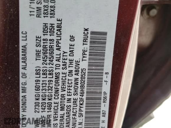 ✅ 2017 Honda Ridgeline RTS • VIN: 5FPYK3F46HB020525 • Lot: 52427245. Wystawiony na Copart z przebiegiem 137 833 mil. Bezpłatny archiwum sprzedaży aukcyjnych z USA i szczegółowy raport historii pojazdu na DreamBid. Zdjęcie 13.