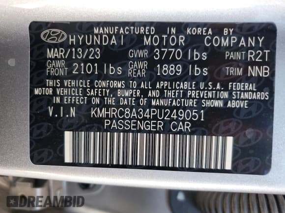 ✅ 2023 Hyundai Venue Limited • VIN: KMHRC8A34PU249051 • Lot: 70411964. Listed on Copart with 10,952 mi. Free auction sales archive from the USA and detailed vehicle history report at DreamBid. Image 12.