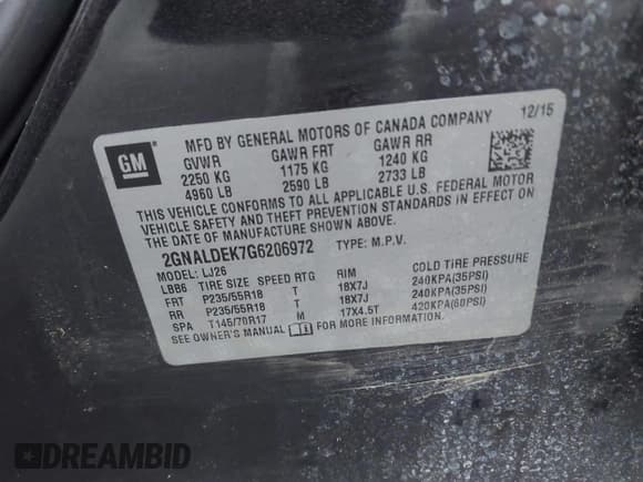 ✅ 2016 Chevrolet Equinox LTZ • VIN: 2GNALDEK7G6206972 • Lot: 43634281. Listed on IAAI with 156,061 mi. Free auction sales archive from the USA and detailed vehicle history report at DreamBid. Image 9.