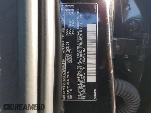 ✅ 2024 Volvo S60 Plus Black Edition • VIN: 7JRL12FH3RG319885 • Lot: 52808015. Listed on Copart with 12,668 mi. Free auction sales archive from the USA and detailed vehicle history report at DreamBid. Image 13.