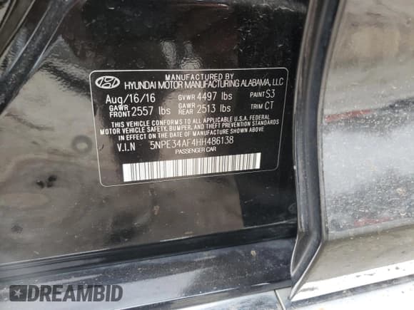 ✅ 2017 Hyundai Sonata Sport • VIN: 5NPE34AF4HH486138 • Лот: 43469953. Опубликован ранее на Copart с пробегом Не указан. Бесплатный доступ к архиву аукционных продаж из США и подробный отчёт об истории автомобиля на DreamBid. Изображение 14.