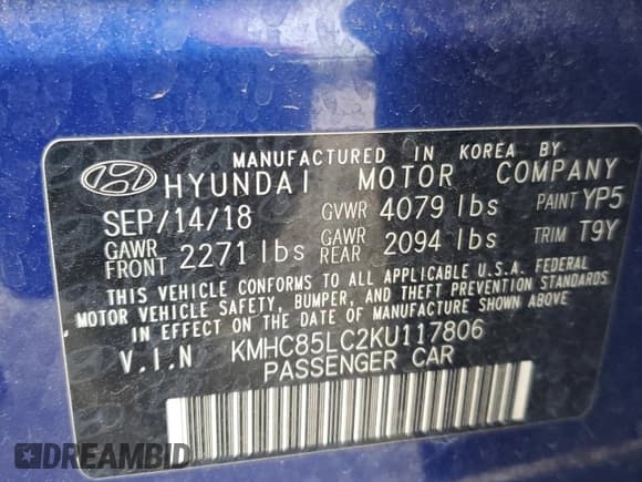 ✅ 2019 Hyundai Ioniq Limited • VIN: KMHC85LC2KU117806 • Lot: 53646615. Wystawiony na Copart z przebiegiem 175 944 mil. Bezpłatny archiwum sprzedaży aukcyjnych z USA i szczegółowy raport historii pojazdu na DreamBid. Zdjęcie 12.