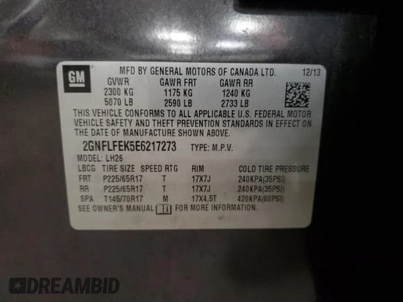 ✅ 2014 Chevrolet Equinox LT • VIN: 2GNFLFEK5E6217273 • Лот: 91782405. Опубликован ранее на Copart с пробегом 156 933 миль. Бесплатный доступ к архиву аукционных продаж из США и подробный отчёт об истории автомобиля на DreamBid. Изображение 13.