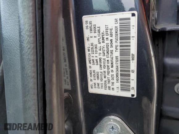 ✅ 2006 Honda Accord LX SE • VIN: 1HGCM56346A173265 • Lot: 91555325. Listed on Copart with 238,908 mi. Free auction sales archive from the USA and detailed vehicle history report at DreamBid. Image 12.