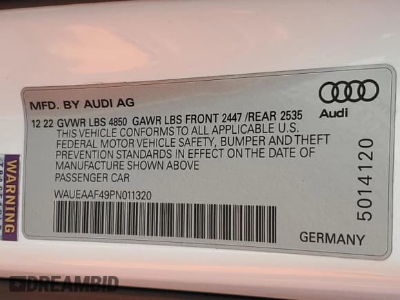 ✅ 2023 Audi A4 S line Premium Plus • VIN: WAUEAAF49PN011320 • Лот: 81150695. Опубликован ранее на Copart с пробегом 42 731 миль. Бесплатный доступ к архиву аукционных продаж из США и подробный отчёт об истории автомобиля на DreamBid. Изображение 12.