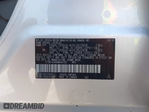 ✅ 2010 Toyota RAV4 Sport • VIN: 2T3RF4DV8AW044120 • Lot: 42216673. Wystawiony na IAAI z przebiegiem 203 795 mil. Bezpłatny archiwum sprzedaży aukcyjnych z USA i szczegółowy raport historii pojazdu na DreamBid. Zdjęcie 9.