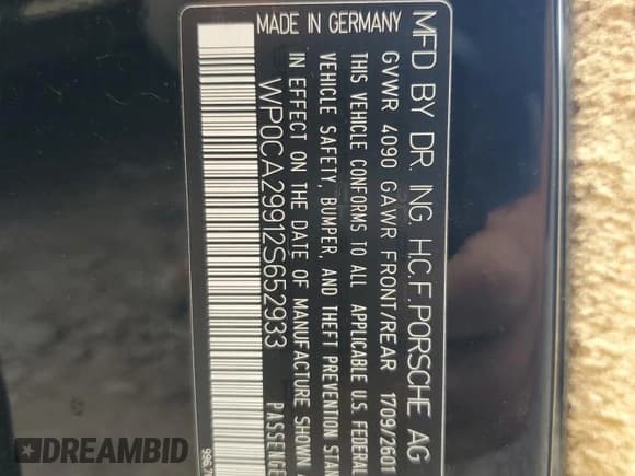 ✅ 2002 Porsche 911 • VIN: WP0CA29912S652933 • Lot: 69422084. Wystawiony na Copart z przebiegiem 39 840 mil. Bezpłatny archiwum sprzedaży aukcyjnych z USA i szczegółowy raport historii pojazdu na DreamBid. Zdjęcie 12.