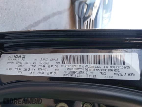 ✅ 2017 Ram 1500 Laramie • VIN: 1C6RR6NT2HS715159 • Lot: 43298185. Listed on IAAI with 166,697 mi. Free auction sales archive from the USA and detailed vehicle history report at DreamBid. Image 9.