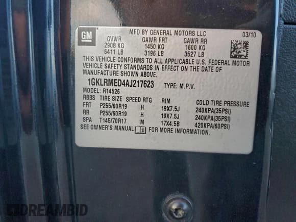 ✅ 2010 GMC Acadia SLT1 • VIN: 1GKLRMED4AJ217623 • Lot: 94668305. Listed on Copart with 183,188 mi. Free auction sales archive from the USA and detailed vehicle history report at DreamBid. Image 12.