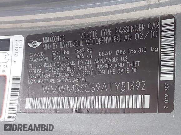 ✅ 2010 MINI Convertible S • VIN: WMWMS3C59ATY51392 • Лот: 42192716. Опубликован ранее на IAAI с пробегом 117 628 миль. Бесплатный доступ к архиву аукционных продаж из США и подробный отчёт об истории автомобиля на DreamBid. Изображение 9.