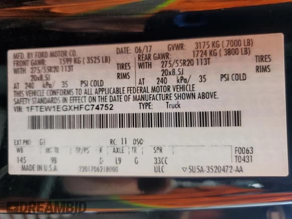 ✅ 2017 Ford F-150 XL • VIN: 1FTEW1EGXHFC74752 • Lot: 60853955. Listed on Copart with Not provided. Free auction sales archive from the USA and detailed vehicle history report at DreamBid. Image 12.