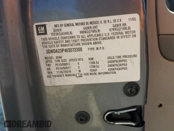 ✅ 2006 Chevrolet HHR LT • VIN: 3GNDA23P46S572300 • Lot: 46113105. Listed on Copart with 127,771 mi. Free auction sales archive from the USA and detailed vehicle history report at DreamBid. Image 13.