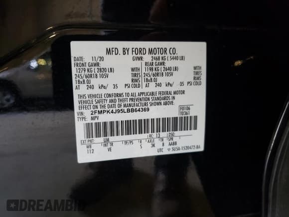 ✅ 2020 Ford Edge SEL • VIN: 2FMPK4J95LBB64369 • Лот: 68567115. Опубликован ранее на Copart с пробегом 44 069 миль. Бесплатный доступ к архиву аукционных продаж из США и подробный отчёт об истории автомобиля на DreamBid. Изображение 14.