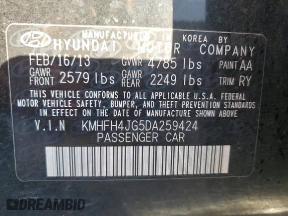2013 Hyundai Azera с VIN KMHFH4JG5DA259424, выставлен на аукционе Copart как лот 80122664 с пробегом 157 203 миль миль и Чистый • Clean title. История ставок и продаж доступна на DreamBid. Изображение 12.