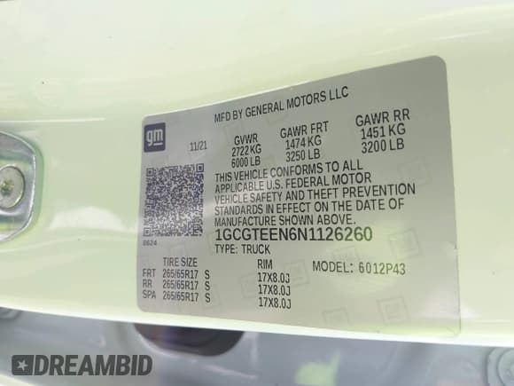 ✅ 2022 Chevrolet Colorado 4WD ZR2 • VIN: 1GCGTEEN6N1126260 • Lot: 42775341. Listed on IAAI with 21,771 mi. Free auction sales archive from the USA and detailed vehicle history report at DreamBid. Image 9.