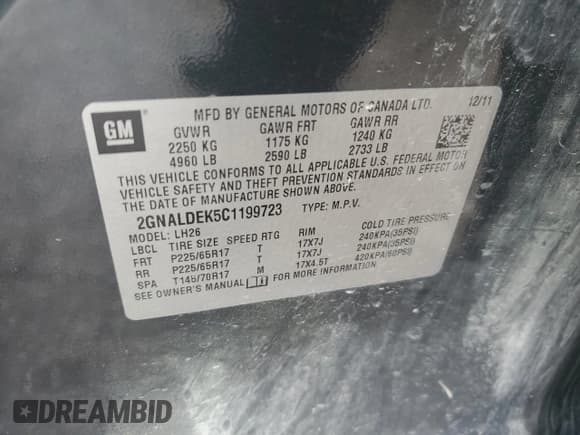 ✅ 2012 Chevrolet Equinox 1LT • VIN: 2GNALDEK5C1199723 • Лот: 67513604. Опубликован ранее на Copart с пробегом 186 636 миль. Бесплатный доступ к архиву аукционных продаж из США и подробный отчёт об истории автомобиля на DreamBid. Изображение 13.