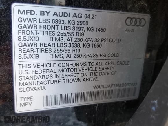 ✅ 2021 Audi Q7 Premium Plus • VIN: WA1LJAF79MD037433 • Lot: 86742875. Wystawiony na Copart z przebiegiem 58 430 mil. Bezpłatny archiwum sprzedaży aukcyjnych z USA i szczegółowy raport historii pojazdu na DreamBid. Zdjęcie 14.